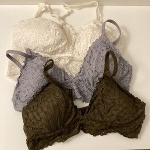 ✨ 3 FOR $20 ✨ Aerie Lace Bralettes - Dark Green, Off White, and Lavender